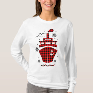 T-shirt Christmas Crew Plaid Bateau Bateau Vacances Nom pe