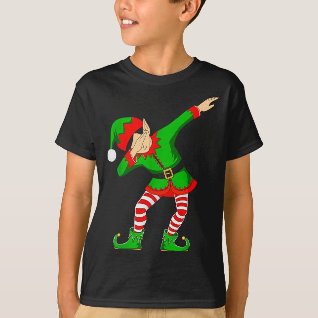 T-shirt Christmas Dabbing Elf Santa Hat Boys Girls Kids Xm (Devant)