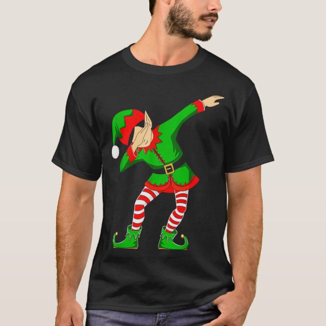 T-shirt Christmas Dabbing Elf Santa Hat Boys Girls Kids Xm (Devant)