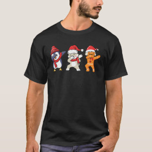 T-shirt Christmas Dabbing Penguin Cat Cookies Wearing Sant