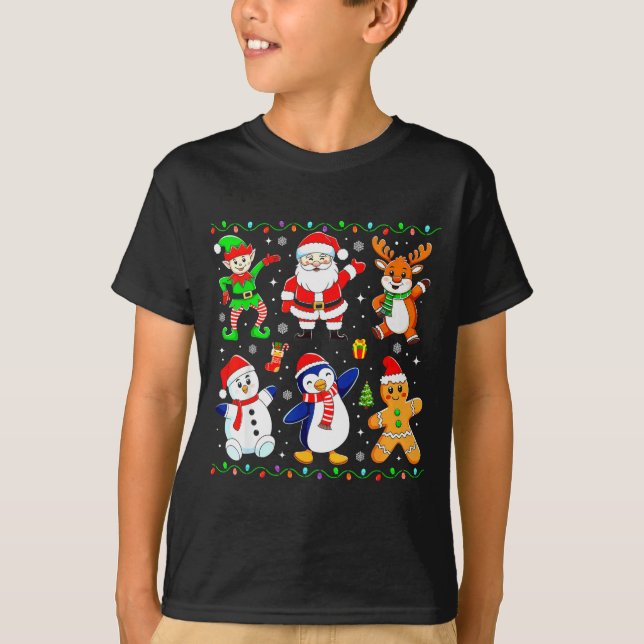 T-shirt Christmas Dabbing Santa Elf Friends Boys Girls Men (Devant)