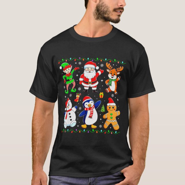 T-shirt Christmas Dabbing Santa Elf Friends Boys Girls Men (Devant)