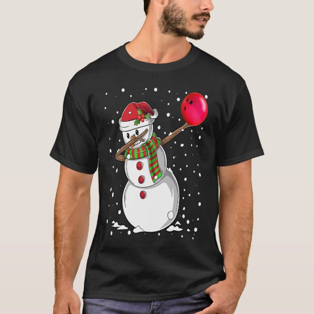 T-shirt Christmas Dabbing Snowman Bowling Boys Kids Xmas S (Devant)