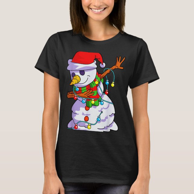 T-shirt Christmas Dabbing Snowman Kids Girls Boys Matching (Devant)