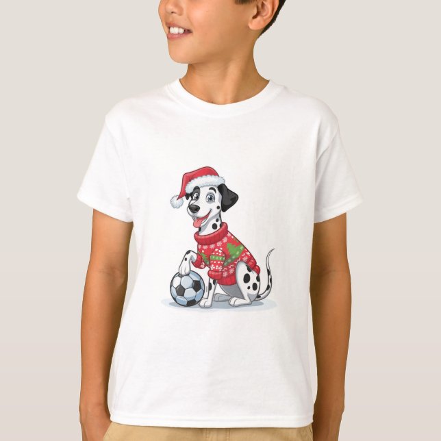 T-shirt Christmas Dalmatian Dog with Soccer Ball (Devant)