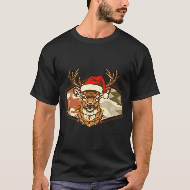 T-shirt Christmas Deer Hunting Old School Camo, Xmas Hunti (Devant)