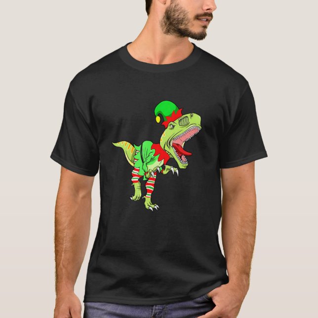 T-shirt Christmas Dinosaur Elf Boys Kids Teens Xmas  Men (Devant)