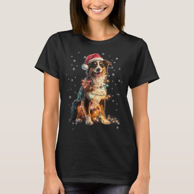 T-shirt Christmas Dog Australian Shepherd Santa Xmas Women (Devant)