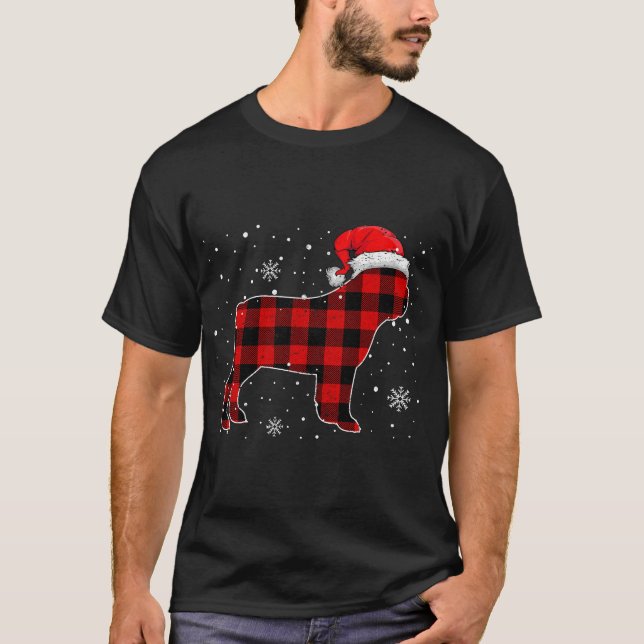T-shirt Christmas Dog Buffalo Plaid, Christmas French Bull (Devant)