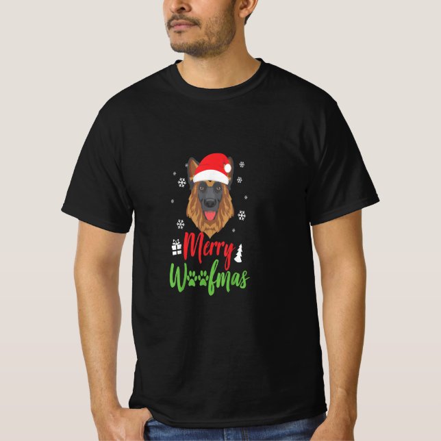 T-shirt Christmas Dog German Shepherd Merry Woofmas Gift (Devant)