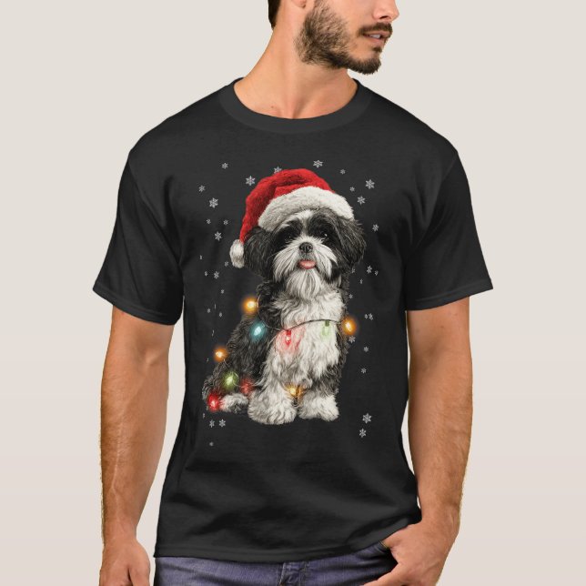 T-shirt Christmas Dog Shih Tzu Santa Xmas Women Men Kids  (Devant)