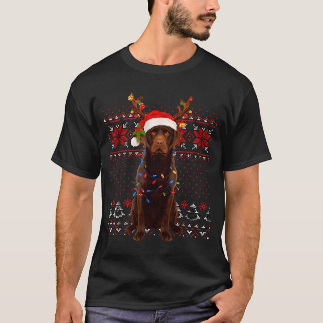 T-shirt Christmas Dog With Hat And Lights - Funny Holiday  (Devant)