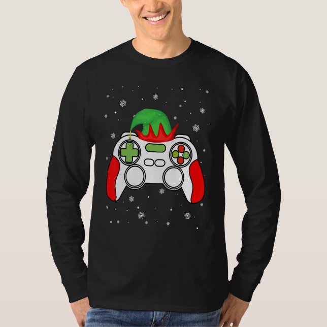 T-shirt Christmas Elf Gamer Controller Boys Kids Teens Gam (Devant)