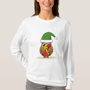 T-shirt Christmas Elf Owl with Present
