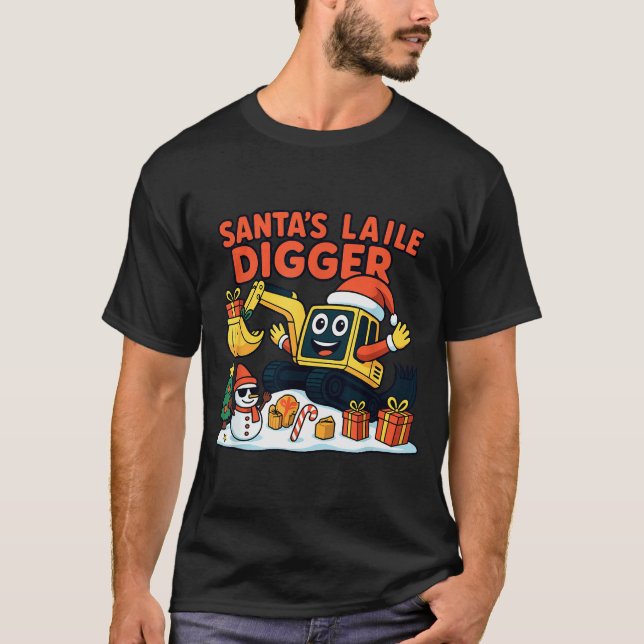 T-shirt Christmas Excavator Santa Digger Funny Holiday  (Devant)