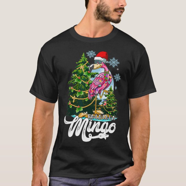 T-shirt Christmas FaLaLa Mingo Flamingo With Cute Christma (Devant)