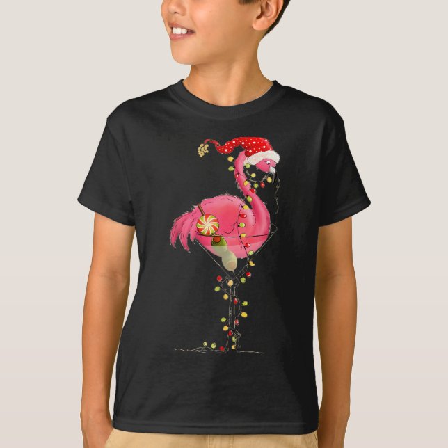 T-shirt Christmas Flamingo In Martini Gl For Trocal Holida (Devant)