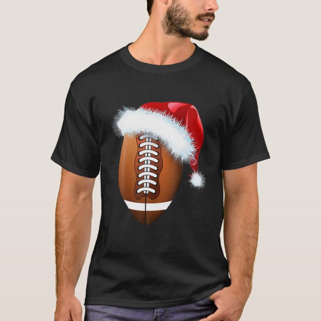 T-shirt Christmas Football Ball Santa Hat Funny Sport Xmas (Devant)