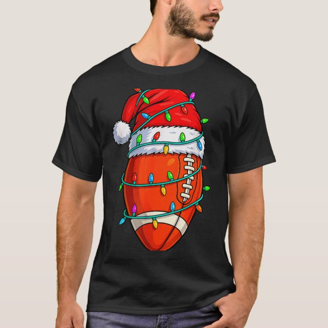 T-shirt Christmas Football Player Santa Hat Xmas Lights Fu (Devant)