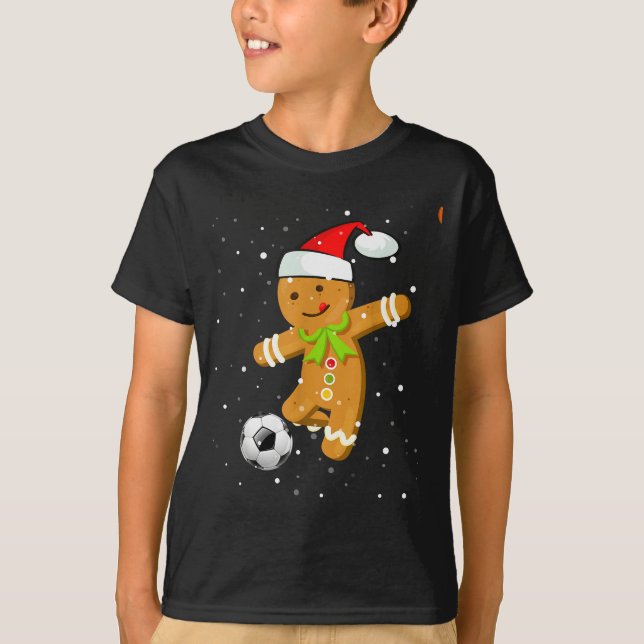 T-shirt Christmas Football Soccer Gingerbread Player  (Devant)