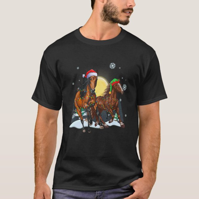 T-shirt Christmas for men women kids Santa ELF Horse (Devant)