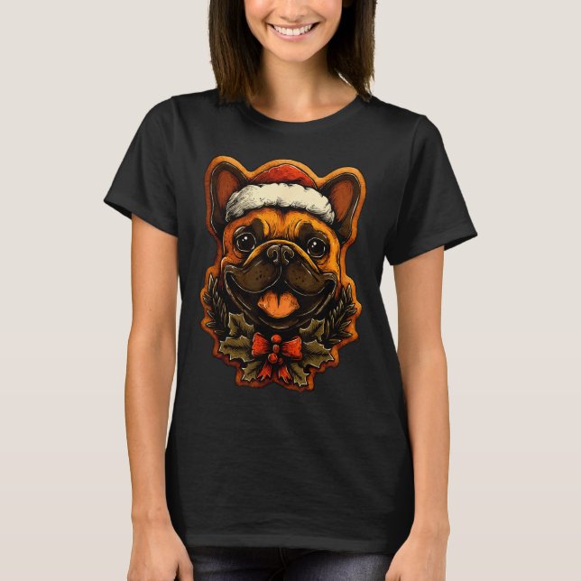 T-shirt Christmas French Bulldog With Santa Hat Gingerbrea (Devant)