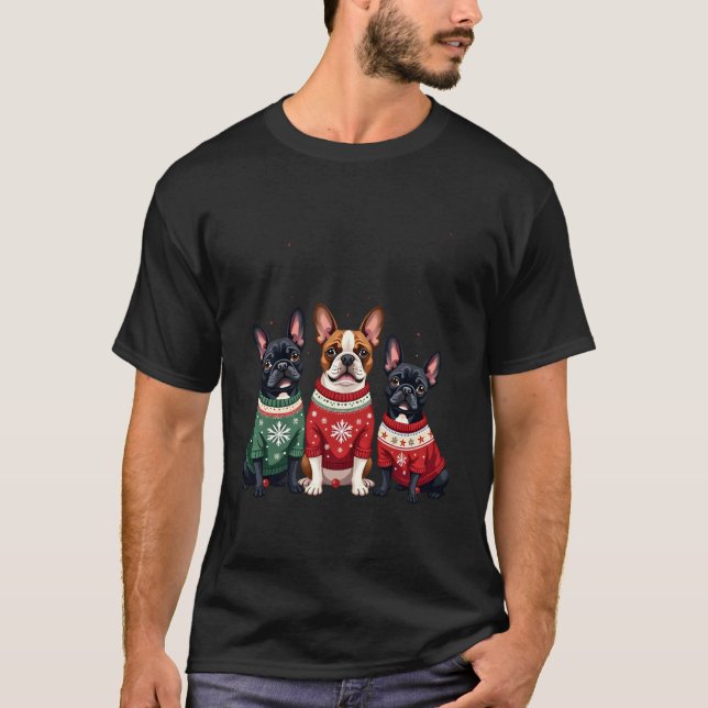 T-shirt Christmas French Bulldogs Xmas Frenchie Dog 4 (Devant)