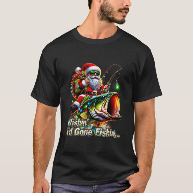 T-shirt Christmas Funny Fish Santa Fishing Merry Fishmas  (Devant)