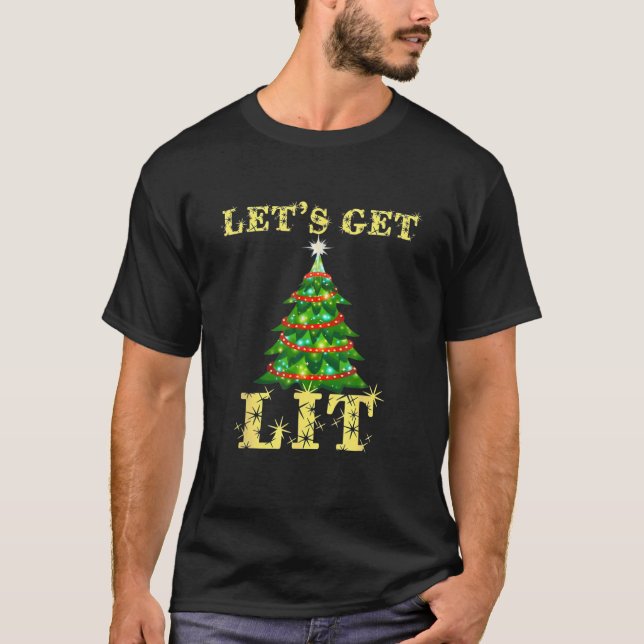 T-shirt Christmas Funny Pajamas Let S Get Lit Drinking (Devant)