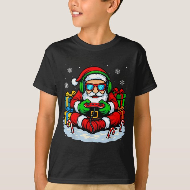 T-shirt Christmas Gamer Boys Video Game Xmas Funny Santa G (Devant)
