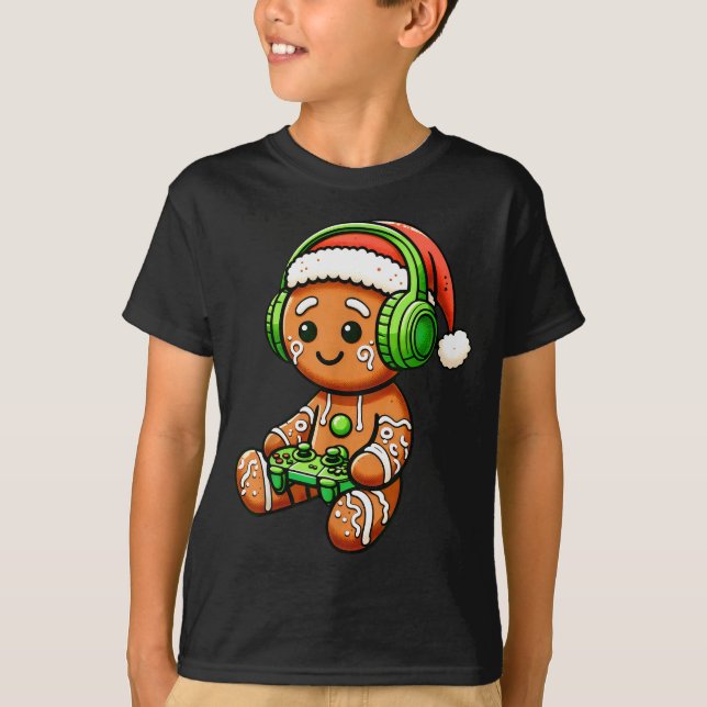 T-shirt Christmas Gamer Gingerbread Santa Hat Xmas Gaming  (Devant)
