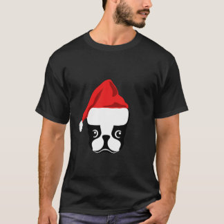 T-shirt Christmas Gift for Dog Lover Funny Santa Hat Bosto