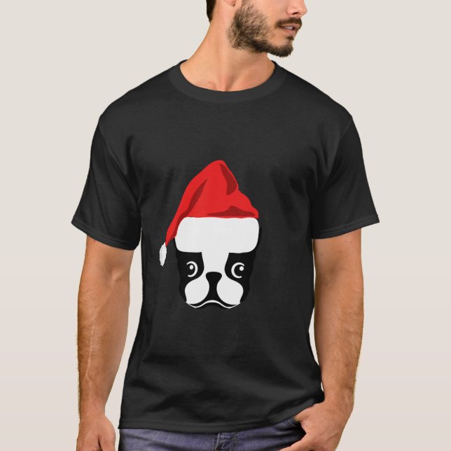 T-shirt Christmas Gift for Dog Lover Funny Santa Hat Bosto (Devant)