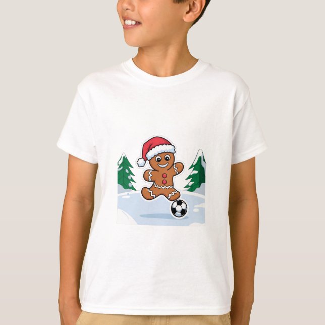 T-shirt Christmas Gingerbread Cookie playing soccer (Devant)