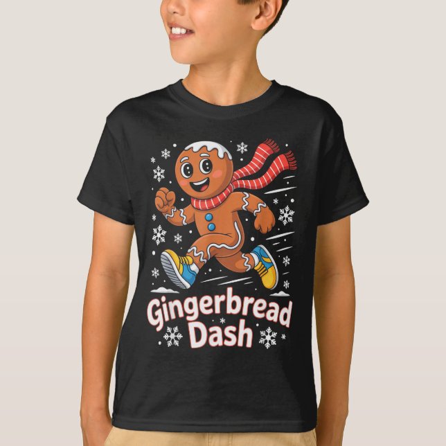 T-shirt Christmas Gingerbread Dash Running Runner Xmas Mar (Devant)