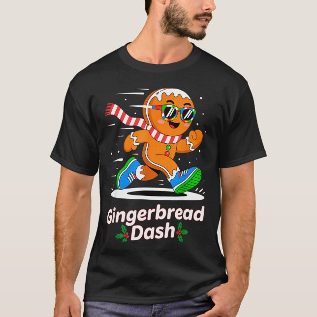 T-shirt Christmas Gingerbread Dash Running Runner Xmas Mar (Devant)