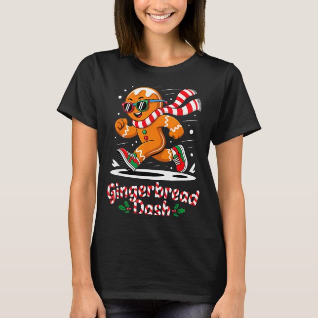 T-shirt Christmas Gingerbread Dash Running Runner Xmas Mar (Devant)
