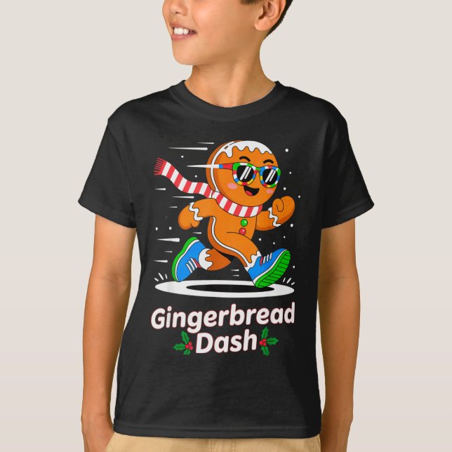 T-shirt Christmas Gingerbread Dash Running Runner Xmas Mar (Devant)