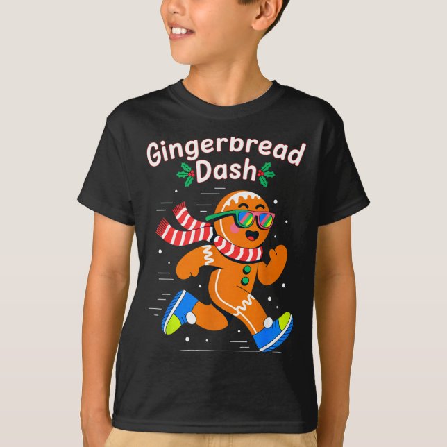 T-shirt Christmas Gingerbread Dash Running Runner Xmas Mar (Devant)