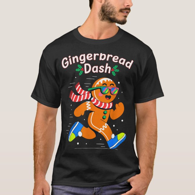 T-shirt Christmas Gingerbread Dash Running Runner Xmas Mar (Devant)