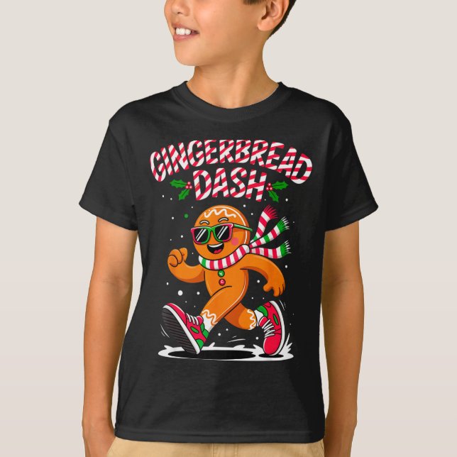 T-shirt Christmas Gingerbread Dash Running Runner Xmas Mar (Devant)