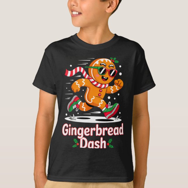 T-shirt Christmas Gingerbread Dash Running Runner Xmas Mar (Devant)