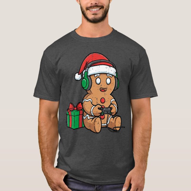 T-shirt Christmas Gingerbread Gamer Xmas Gaming Boys Youth (Devant)