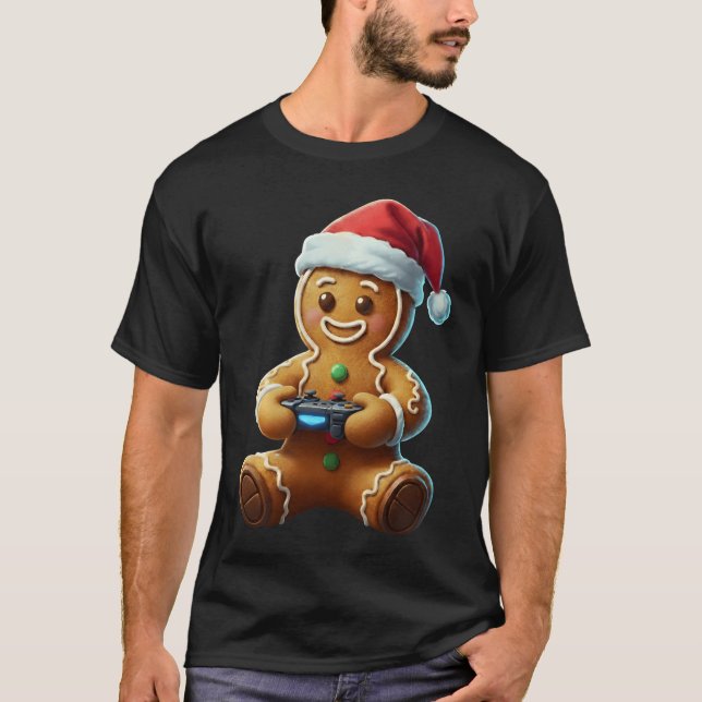T-shirt Christmas Gingerbread Gamer Xmas Gaming Boys Youth (Devant)