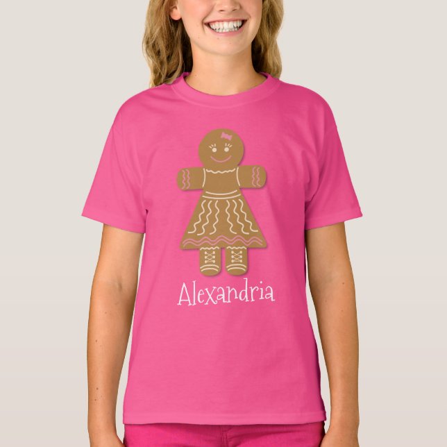 T-shirt Christmas Gingerbread Girl Pink Ajouter Votre Nom (Devant)