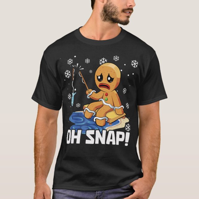 T-shirt Christmas Gingerbread Man Oh Snap Ice Fishing (Devant)