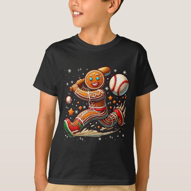 T-shirt Christmas Gingerbread Man Srts Player Funny Baseba (Devant)