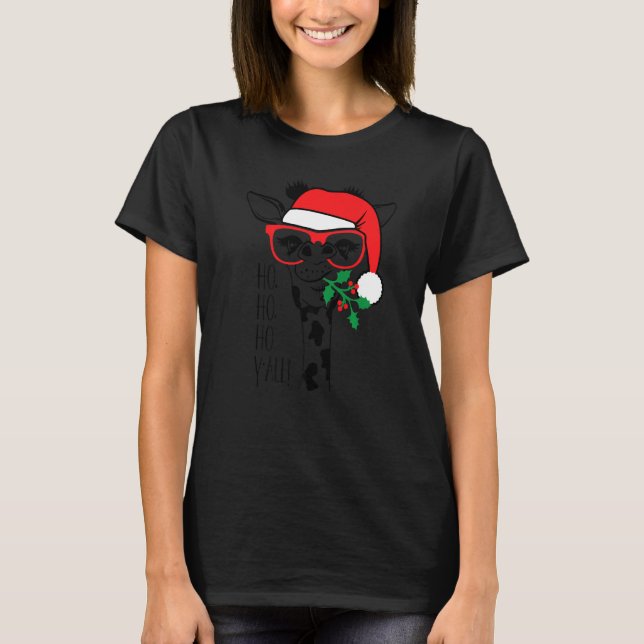 T-shirt Christmas Giraffe With Glasses Santa Hat Xmas (Devant)