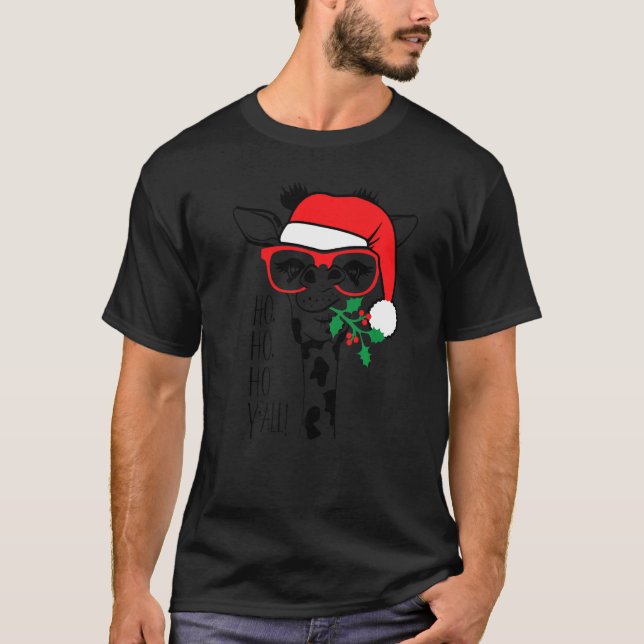 T-shirt Christmas Giraffe With Glasses Santa Hat Xmas (Devant)
