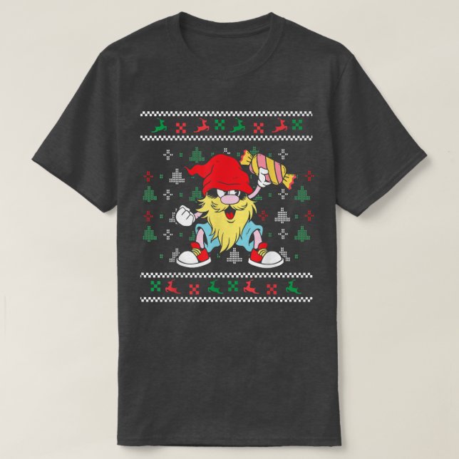 T-shirt Christmas gnome with candy canes design funny ugly (Design devant)